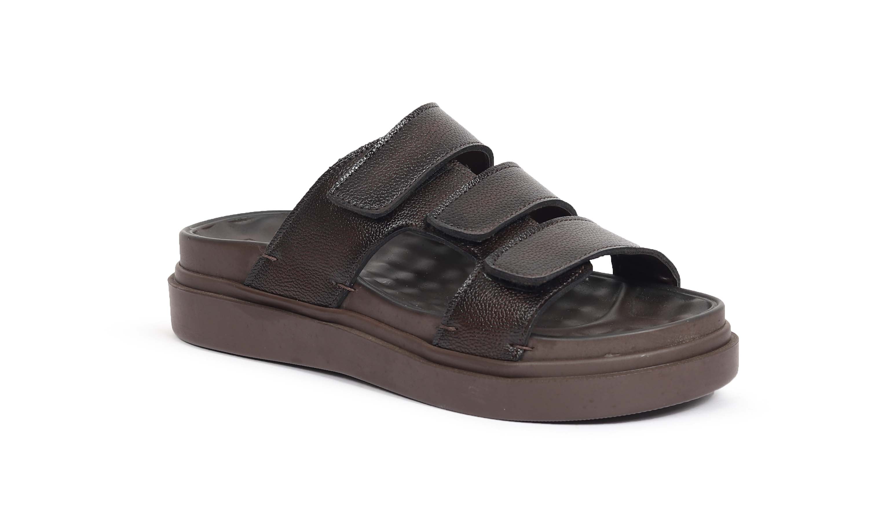 Men’s Dark Brown Triple Strap Comfort Sandals – Adjustable Fit & Cushioned Sole