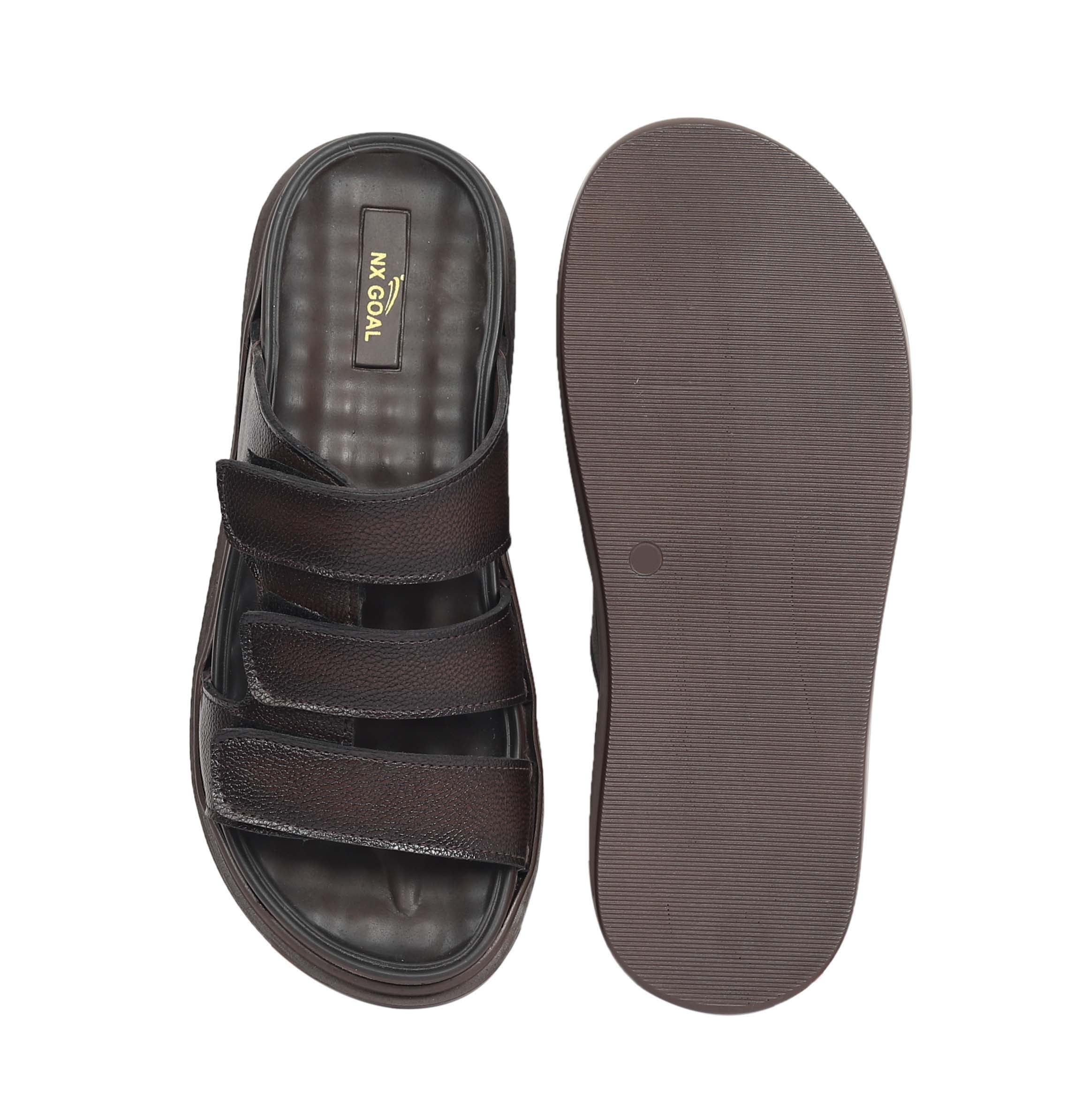 Men’s Dark Brown Triple Strap Comfort Sandals – Adjustable Fit & Cushioned Sole