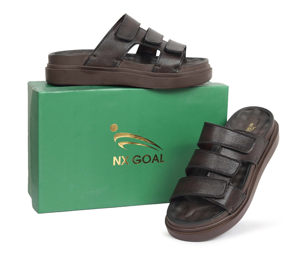 Men’s Dark Brown Triple Strap Comfort Sandals – Adjustable Fit & Cushioned Sole