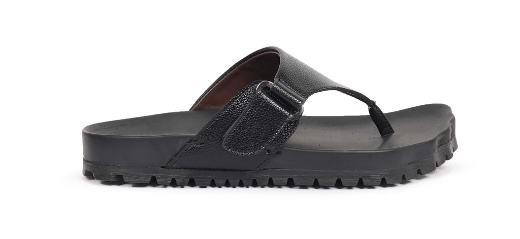 Black handcrafted leather flip-flops for men – cushioned footbed, durable anti-slip sole – NxGoal