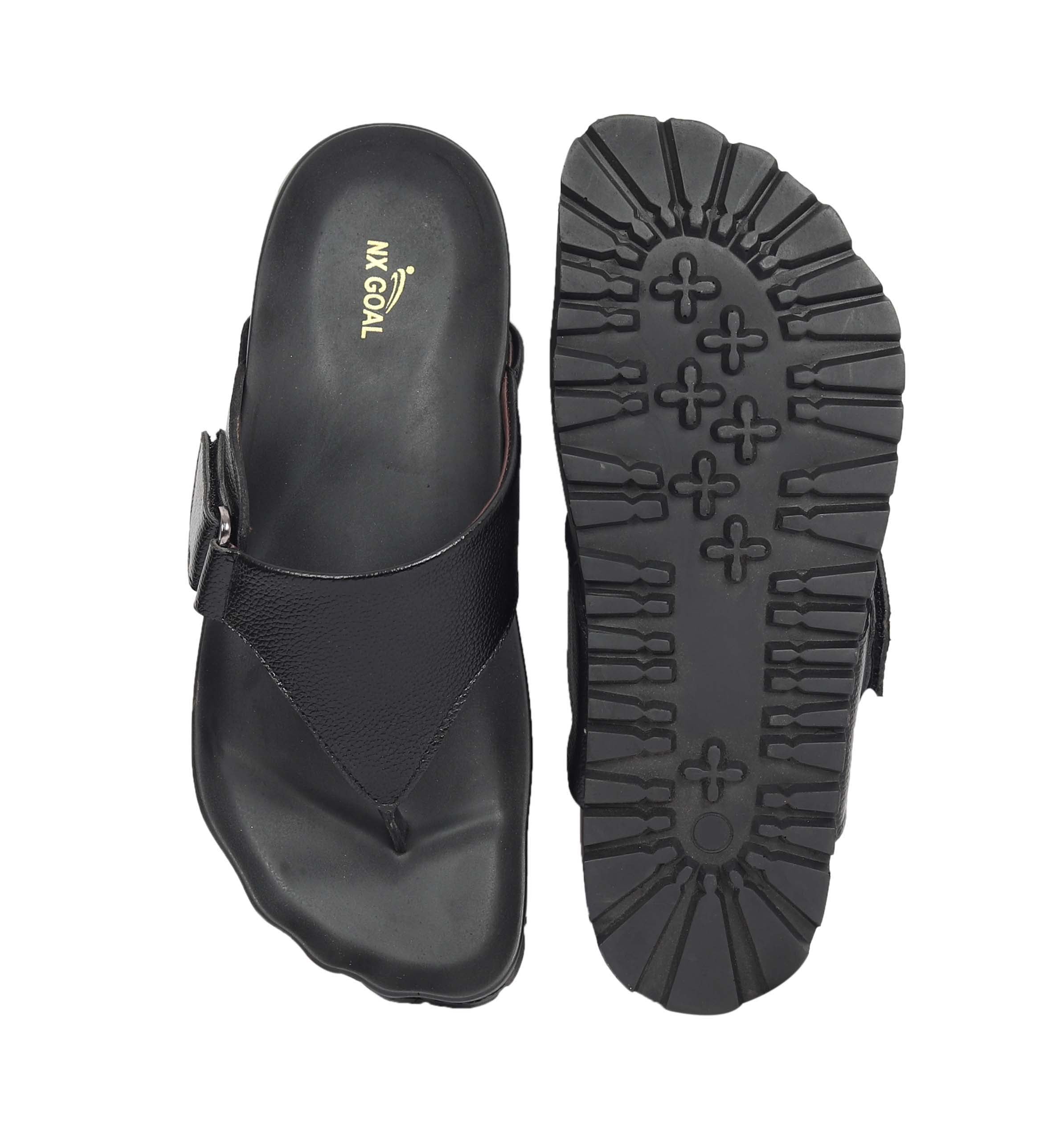 Men’s Black Comfort Flip-Flops with Adjustable Strap – Anti-Skid Cushioned Sole