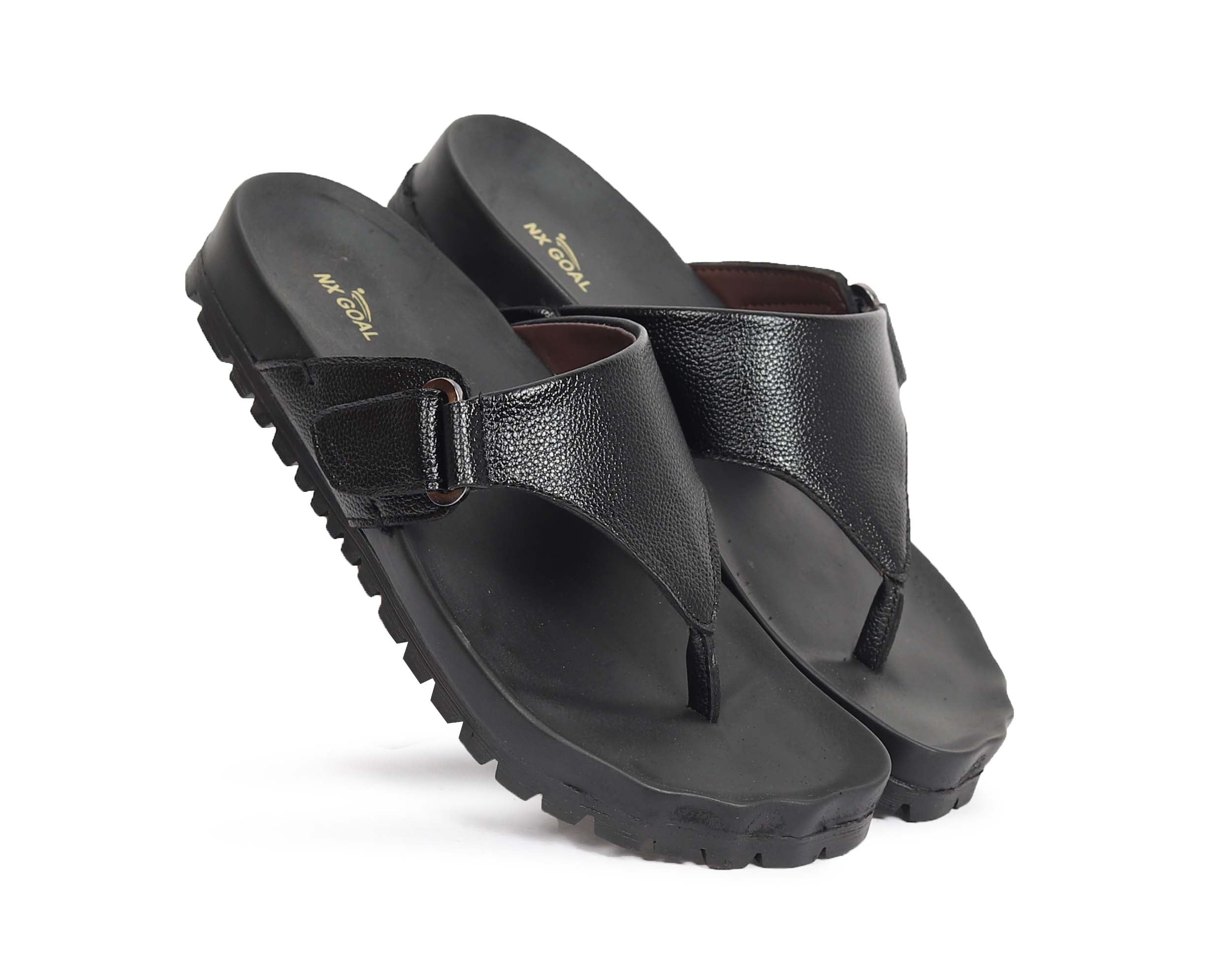 Men’s Black Comfort Flip-Flops with Adjustable Strap – Anti-Skid Cushioned Sole