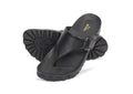 Men's black leather flip-flops with adjustable strap and anti-skid cushioned sole – NxGoal India