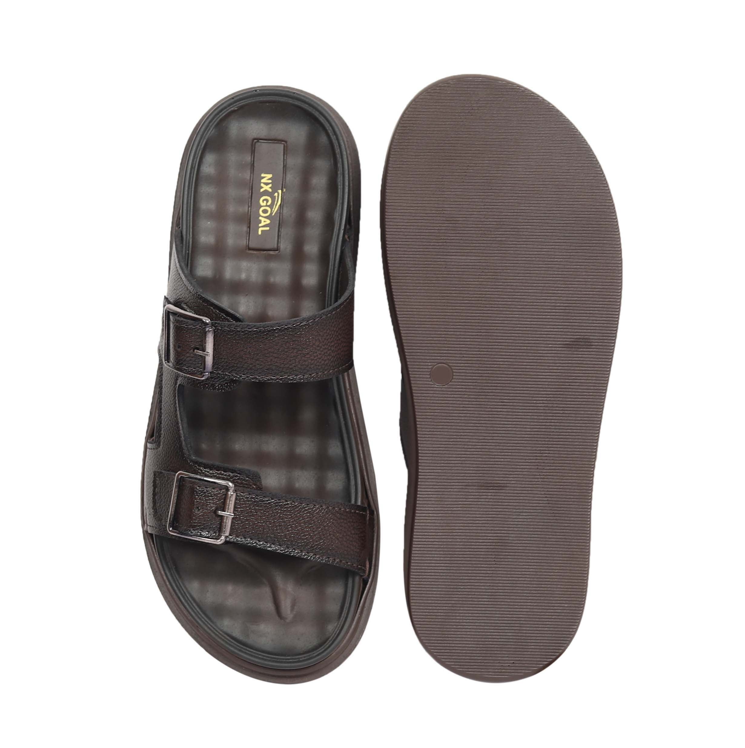 Men’s Dark Brown Double Buckle Comfort Sandals – Adjustable Straps & Cushioned Footbed