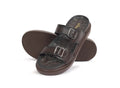 Men's dark brown leather double buckle sandals with adjustable straps and cushioned footbed – NxGoal India