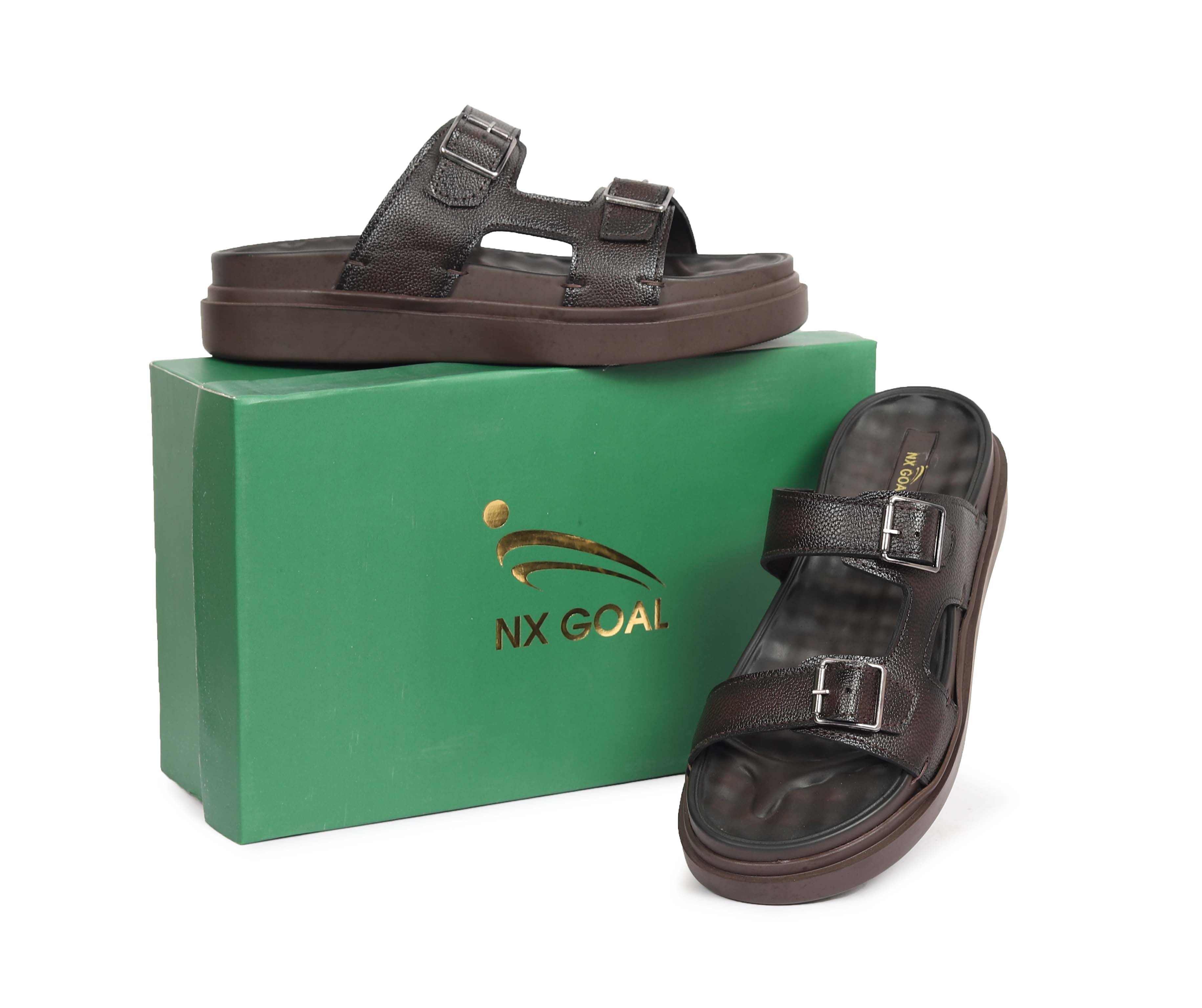 NX-NOVA-LK6 - Men’s Dark Brown Double Buckle Comfort Sandals – Adjustable Straps & Cushioned Footbed