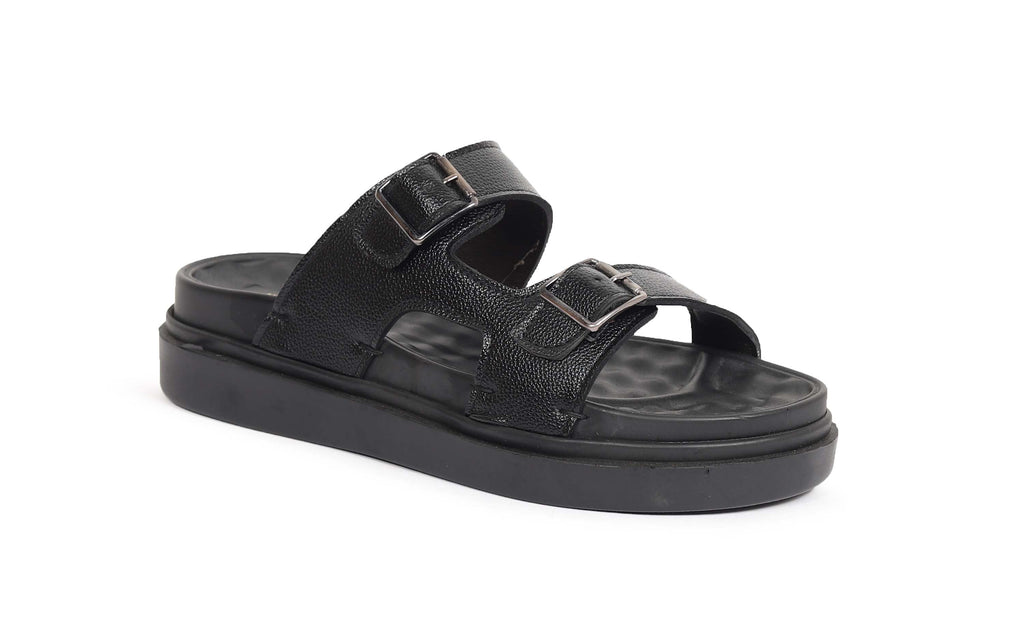 Black handcrafted double buckle sandals for men – adjustable fit, durable sole – NxGoal