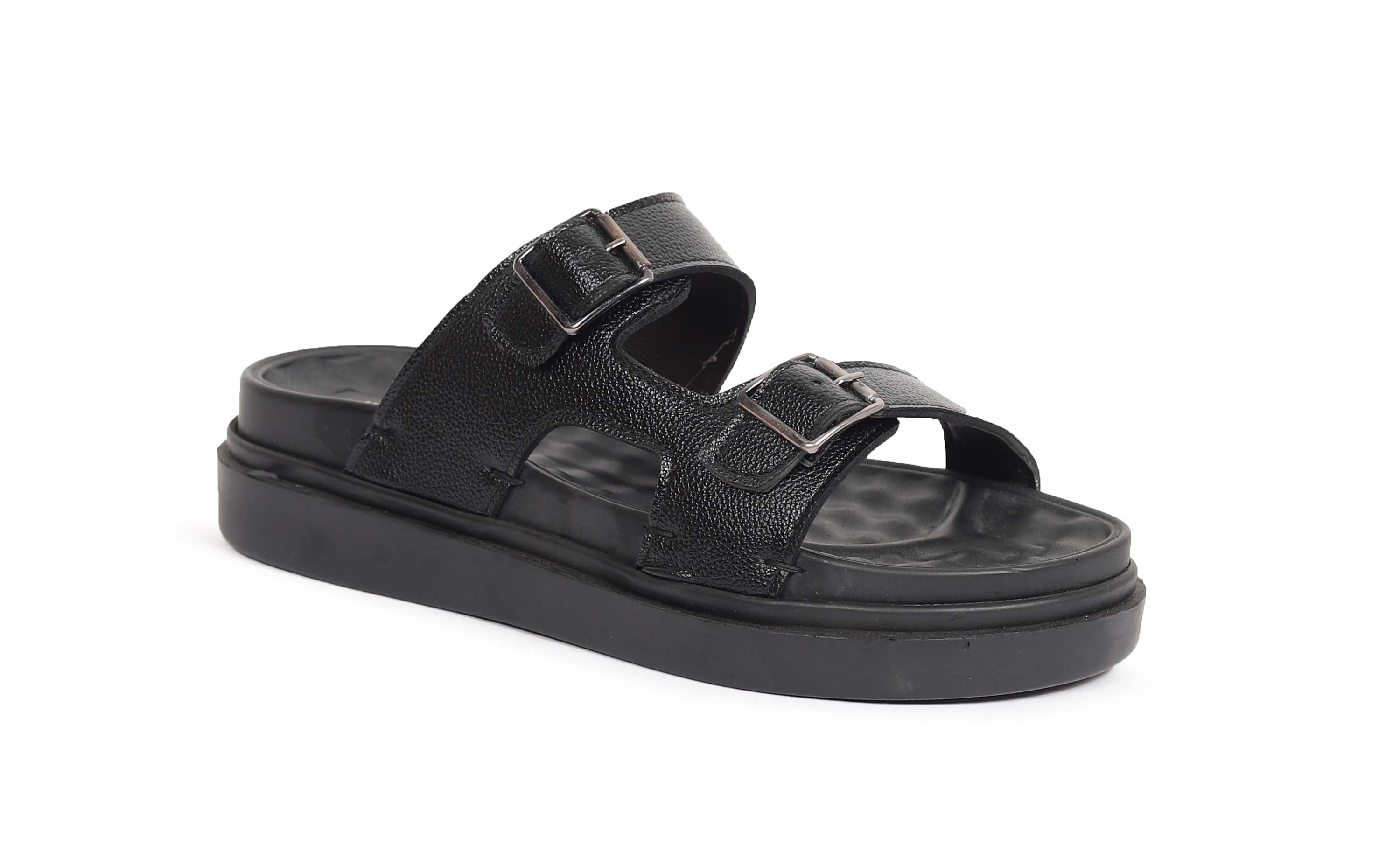 Men’s Black Double Buckle Comfort Sandals – Adjustable Straps & Cushioned Sole