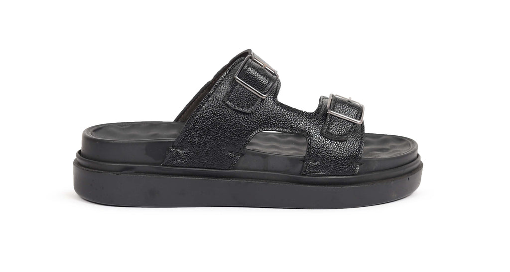 Black handcrafted double buckle sandals for men – adjustable fit, durable sole – NxGoal