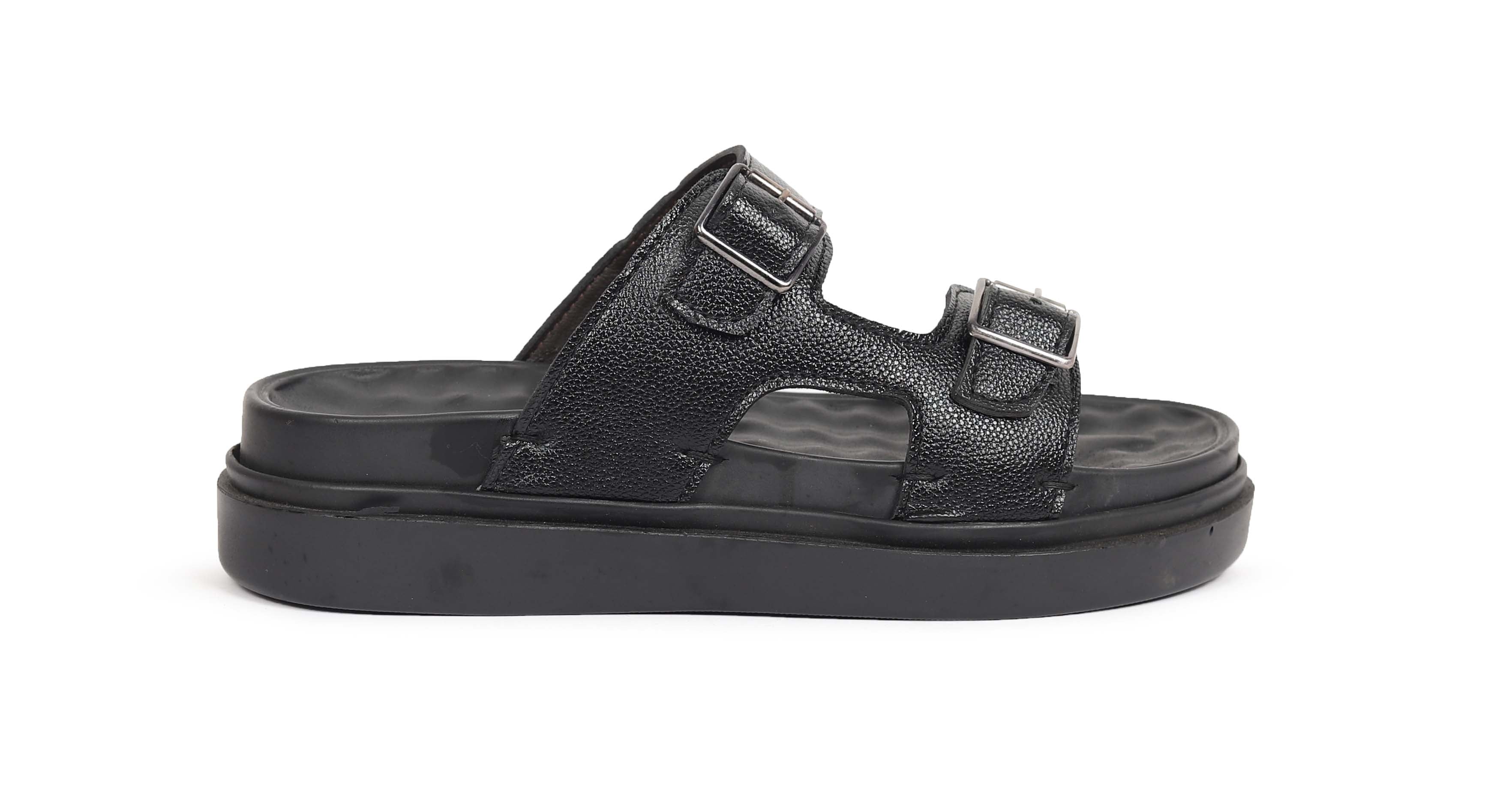 Men’s Black Double Buckle Comfort Sandals – Adjustable Straps & Cushioned Sole