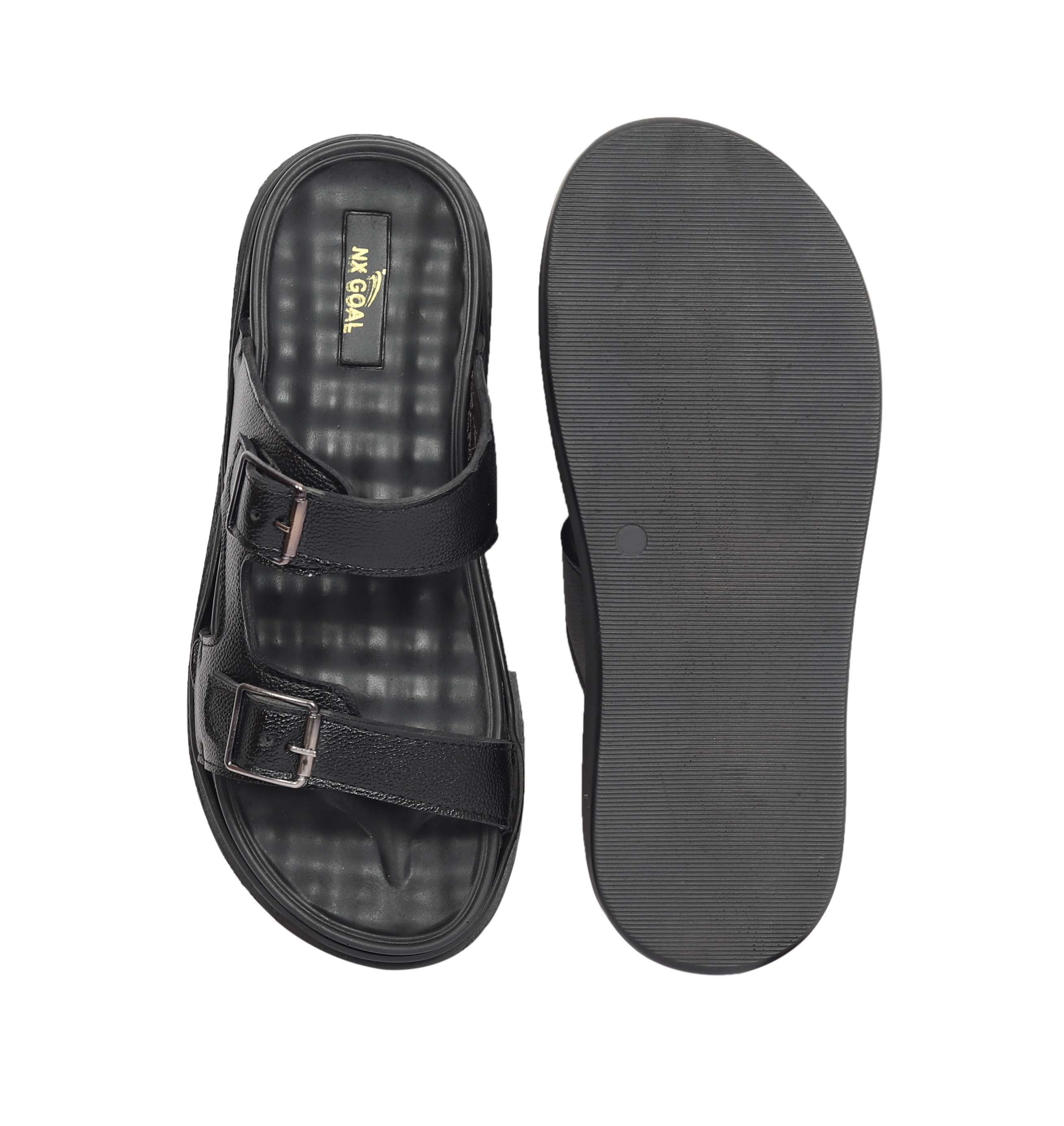 Men’s Black Double Buckle Comfort Sandals – Adjustable Straps & Cushioned Sole
