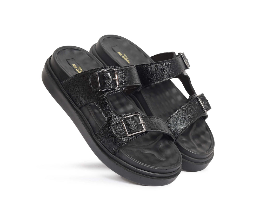 Black handcrafted double buckle sandals for men – adjustable fit, durable sole – NxGoal