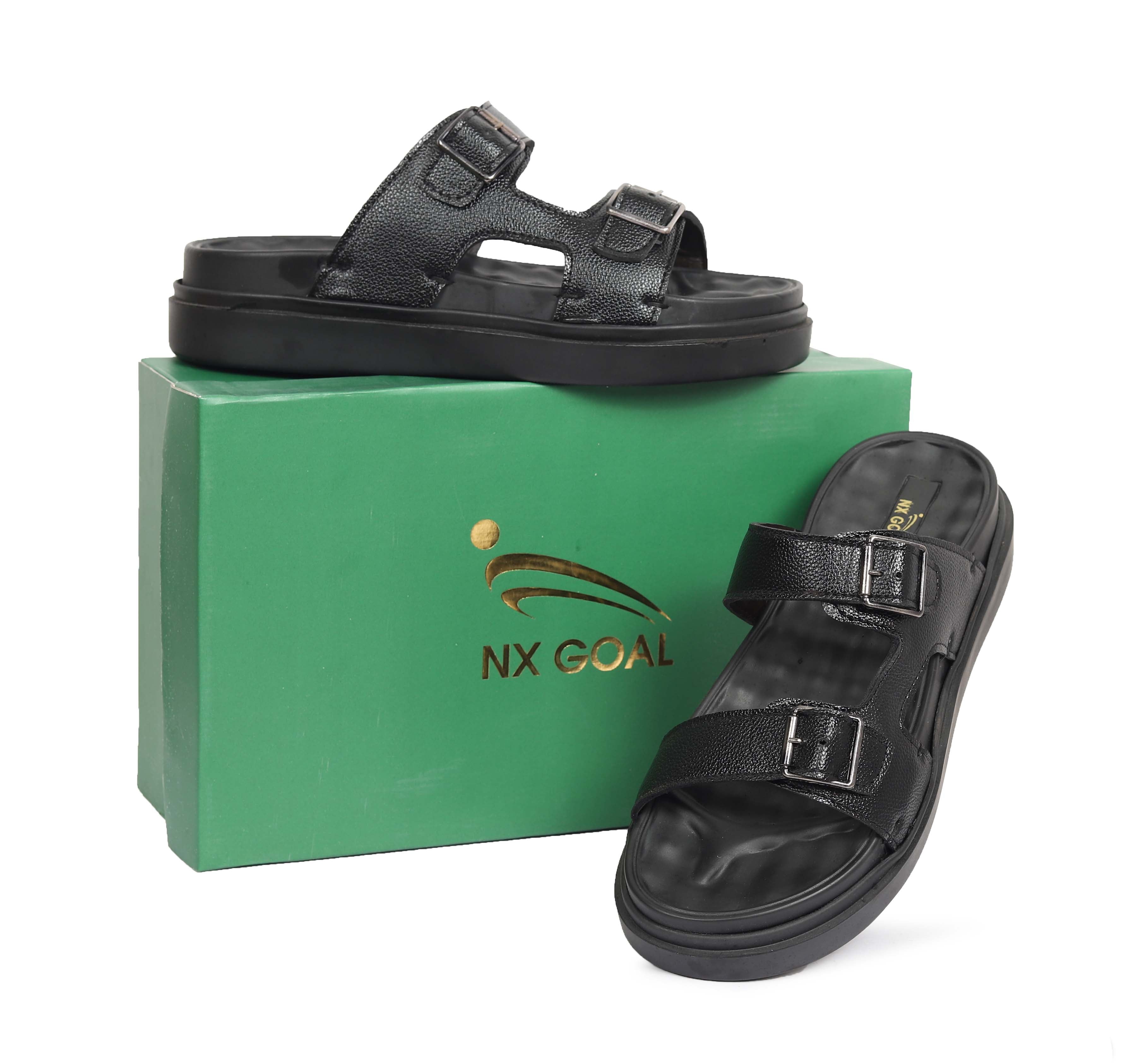 Black handcrafted double buckle sandals for men – adjustable fit, durable sole – NxGoal