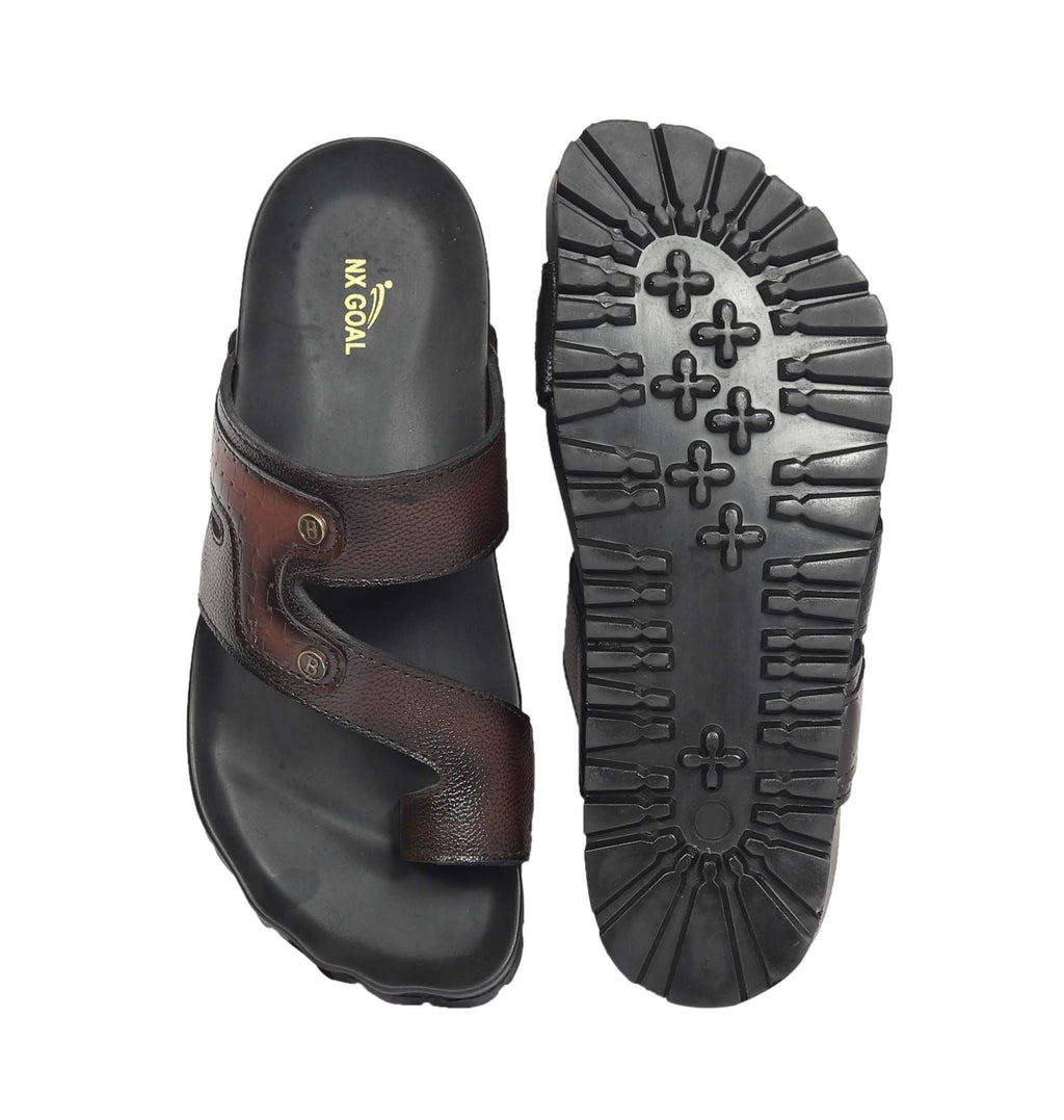Dark brown handcrafted dual strap sandals for men – heavy duty anti-slip grip sole – NxGoal