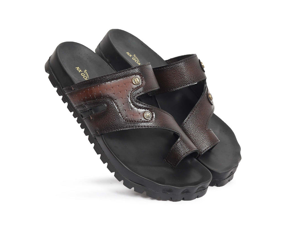 Dark brown handcrafted dual strap sandals for men – heavy duty anti-slip grip sole – NxGoal