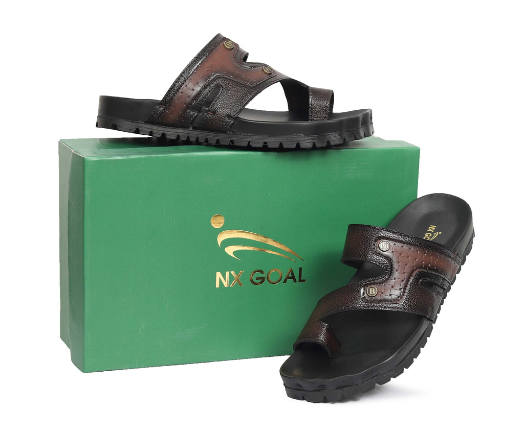 Dark brown handcrafted dual strap sandals for men – heavy duty anti-slip grip sole – NxGoal
