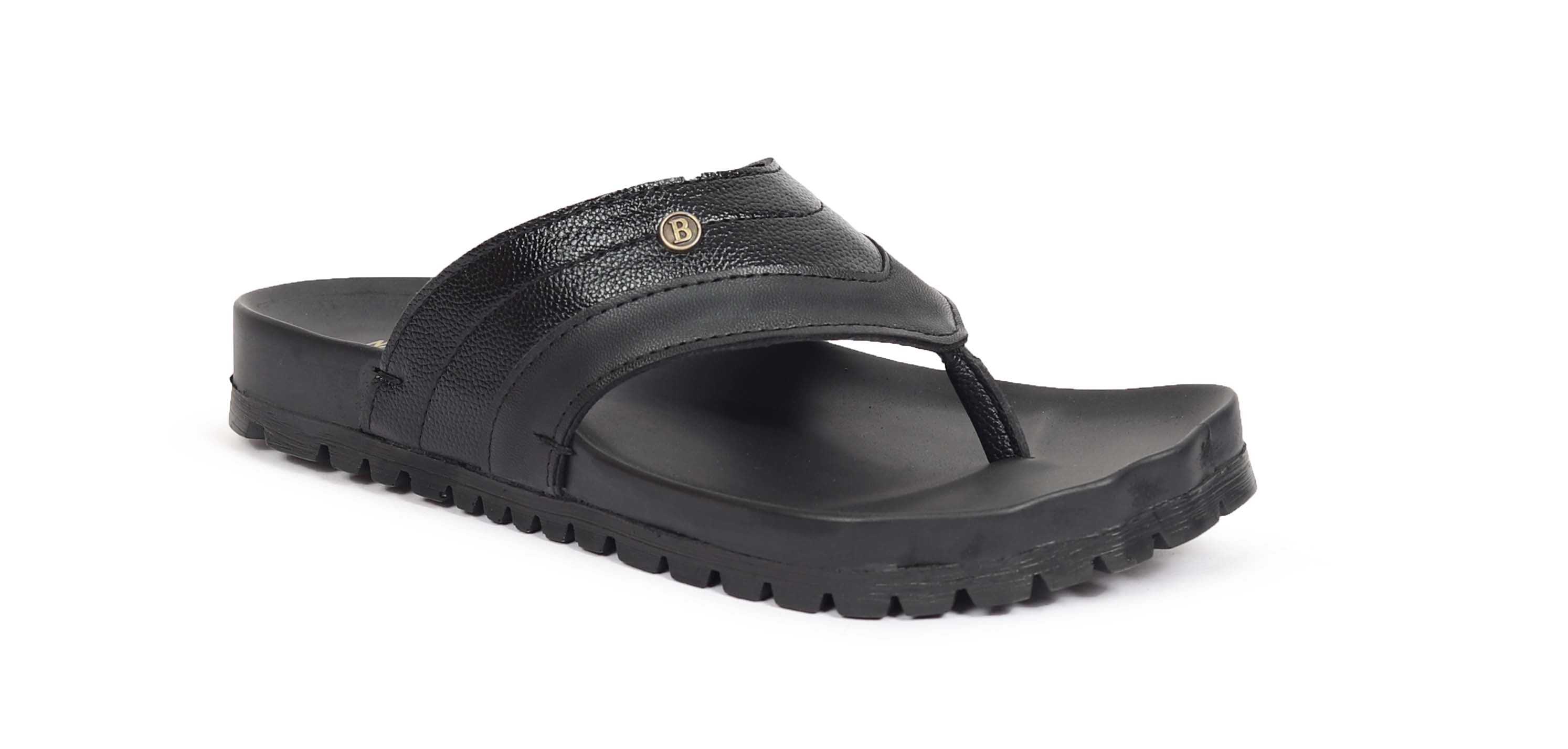 Men’s Premium Black Comfort Flip-Flops – Cushioned Sole & Textured Strap