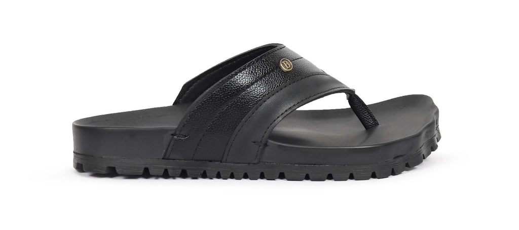 Men’s Premium Black Comfort Flip-Flops – Cushioned Sole & Textured Strap