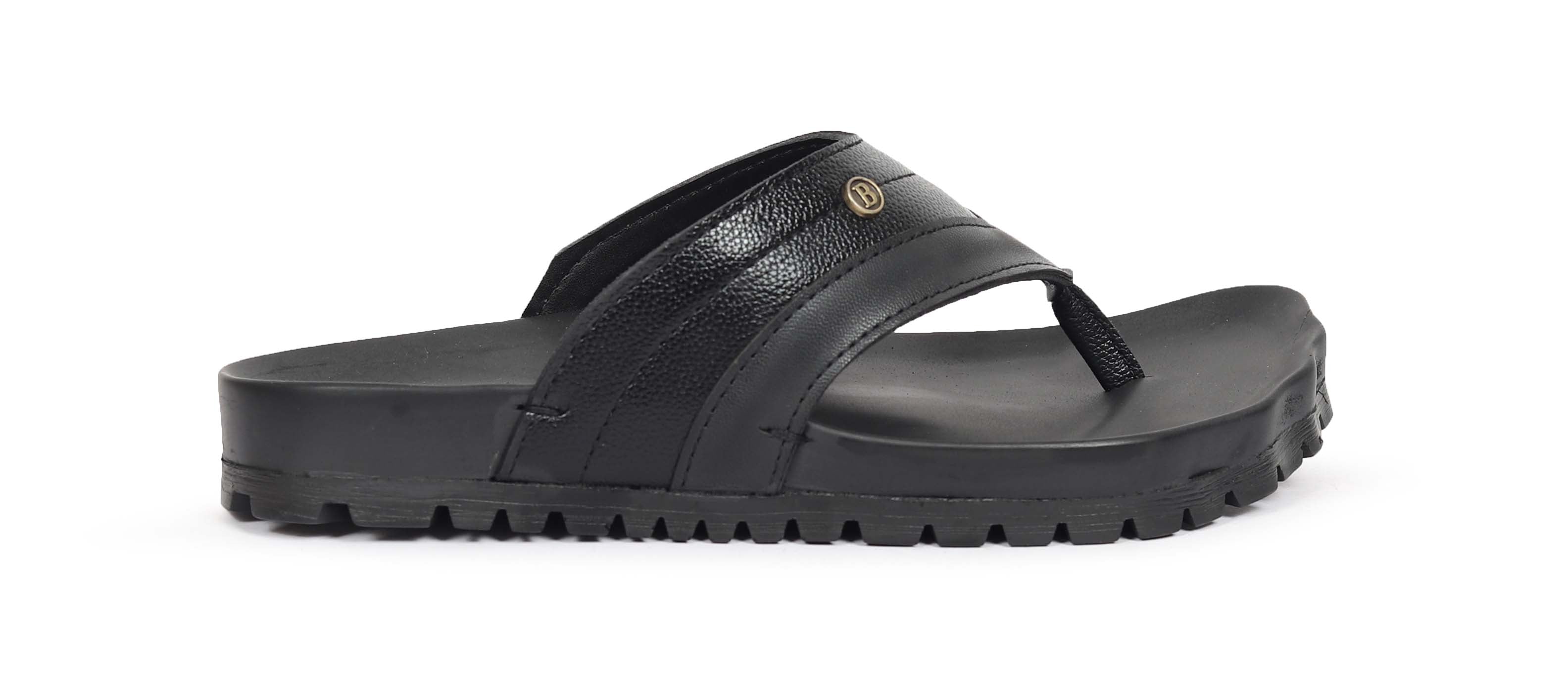 Men’s Premium Black Comfort Flip-Flops – Cushioned Sole & Textured Strap