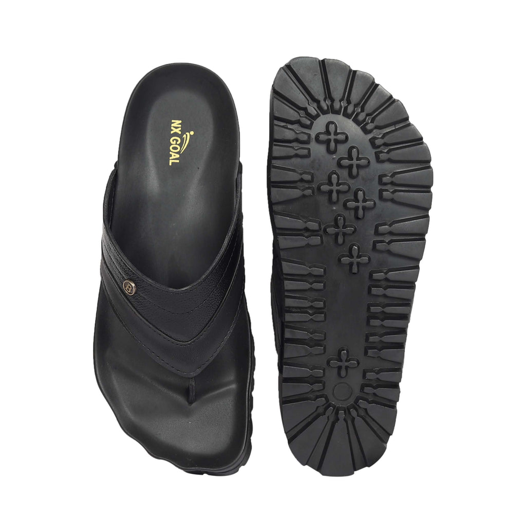 Men’s Premium Black Comfort Flip-Flops – Cushioned Sole & Textured Strap