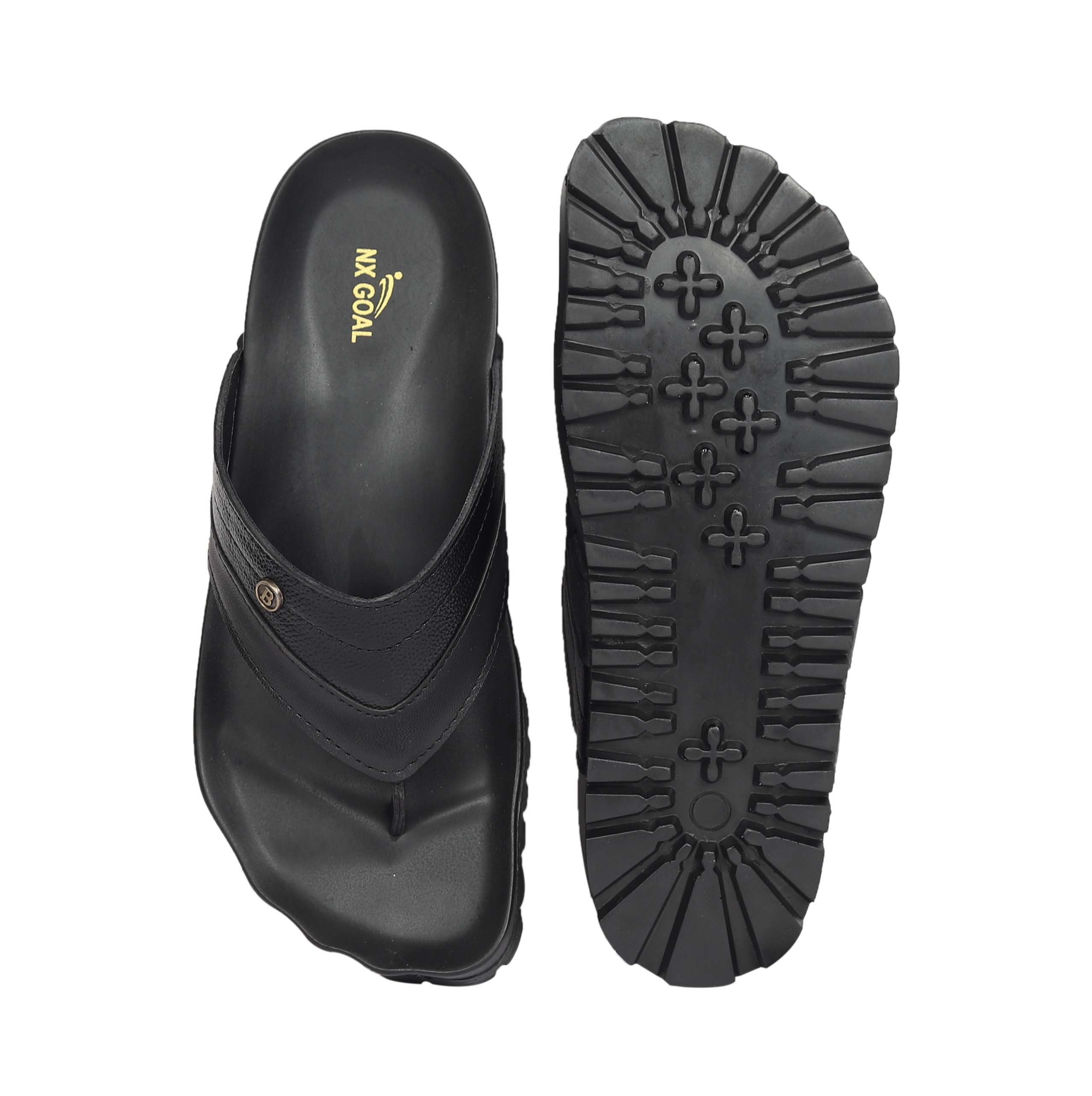 Men’s Premium Black Comfort Flip-Flops – Cushioned Sole & Textured Strap