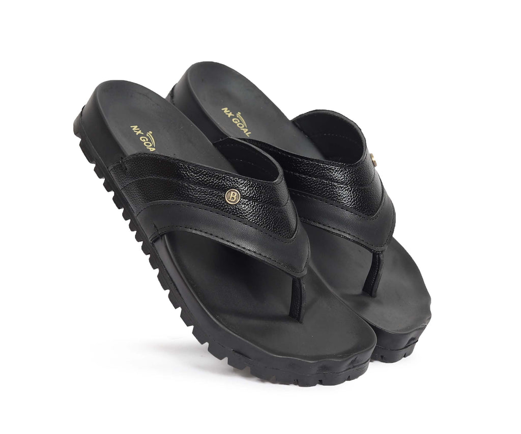 Men’s Premium Black Comfort Flip-Flops – Cushioned Sole & Textured Strap