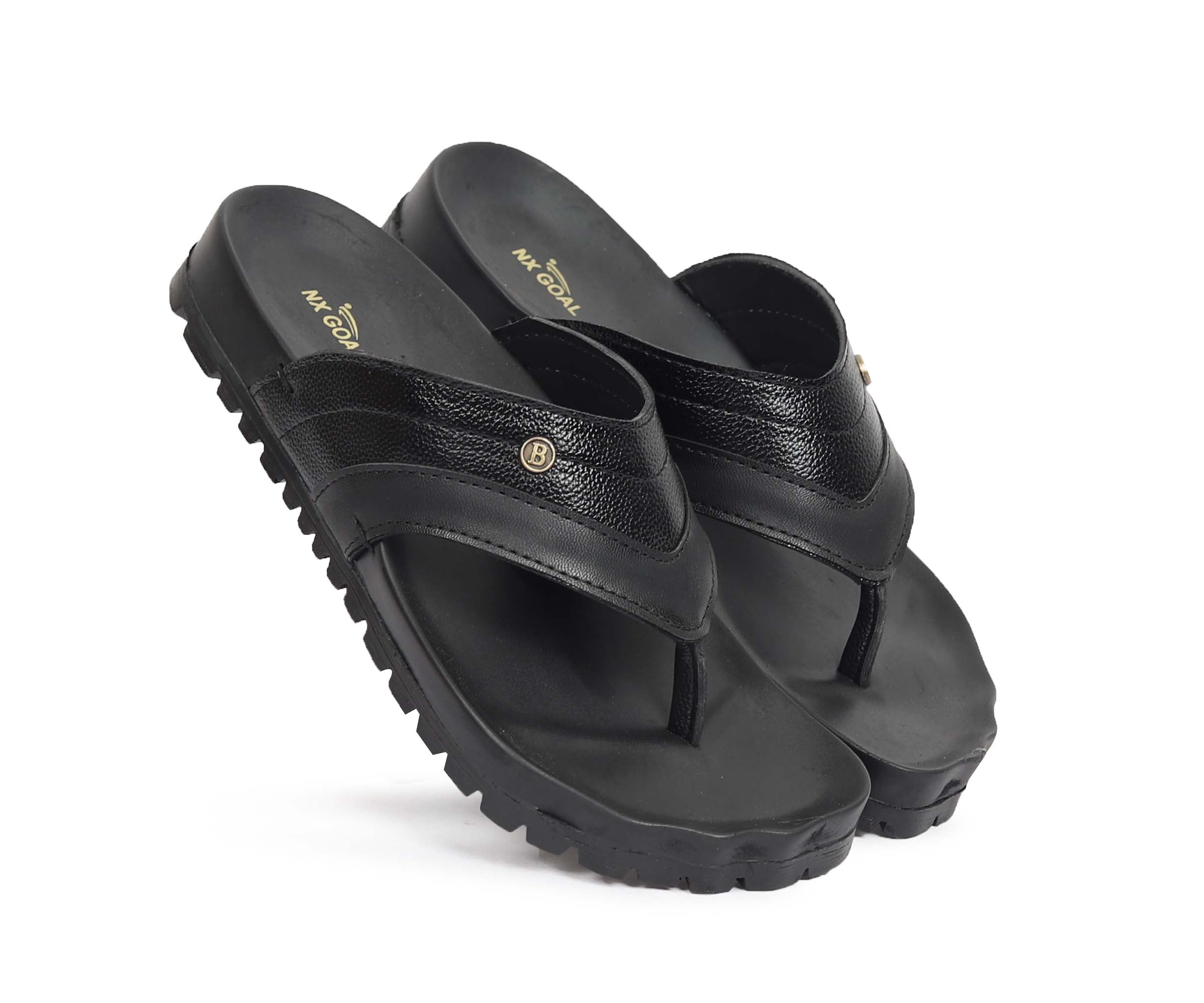 Men’s Premium Black Comfort Flip-Flops – Cushioned Sole & Textured Strap