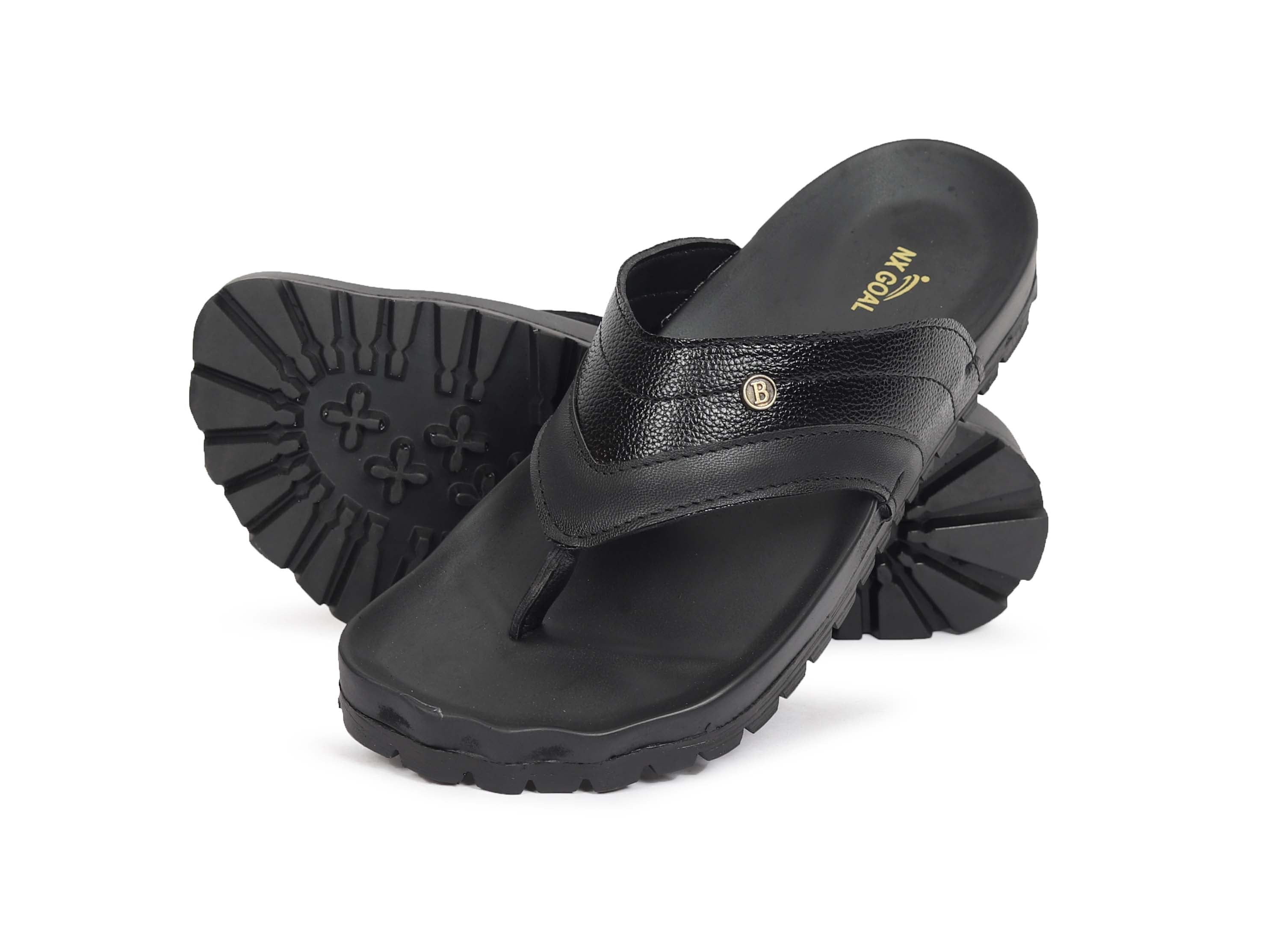 Men’s Premium Black Comfort Flip-Flops – Cushioned Sole & Textured Strap