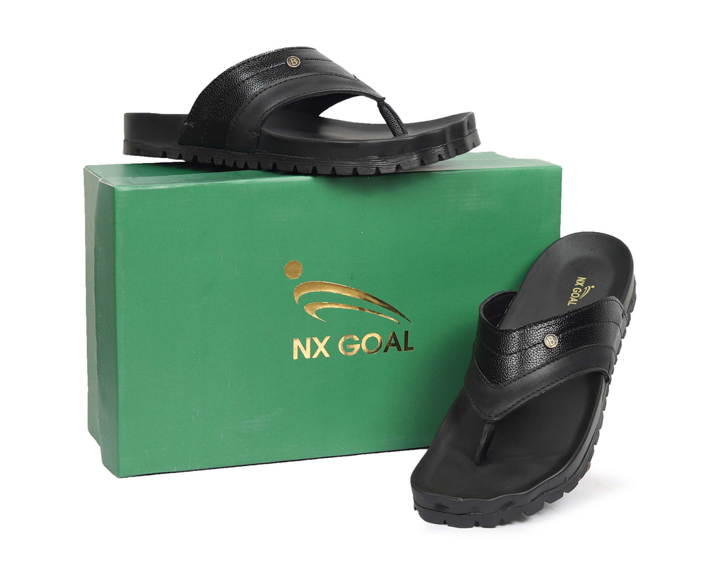 Men’s Premium Black Comfort Flip-Flops – Cushioned Sole & Textured Strap