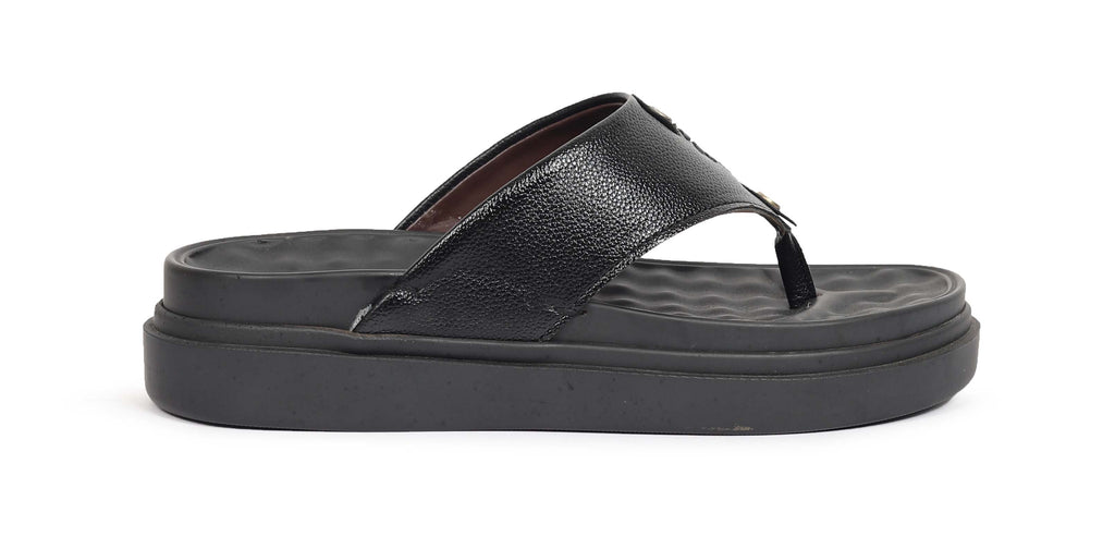 Black genuine leather toe-post sandals for men – anti-slip thick sole – NxGoal