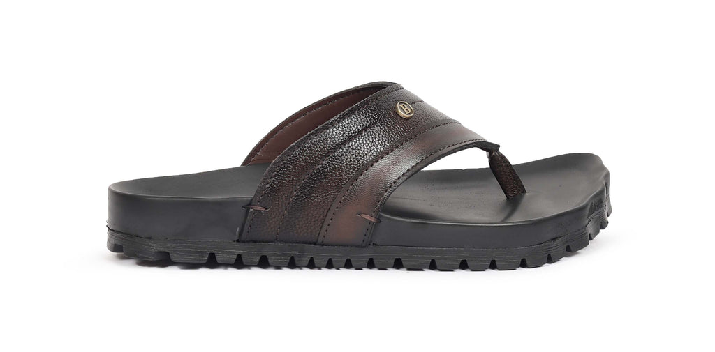 Dark brown genuine leather flip-flops for men – heavy grip anti-slip sole – NxGoal