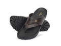 Men's dark brown premium leather flip-flops with cushioned footbed and heavy grip sole – NxGoal India