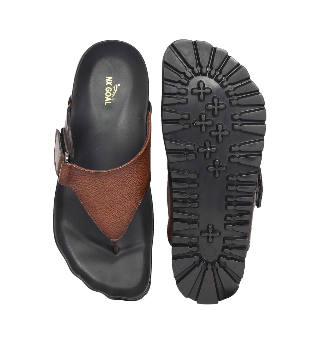 NX-MERO-FF4 - Men’s Brown Comfort Flip-Flops with Adjustable Strap – Cushioned Anti-Skid Sole