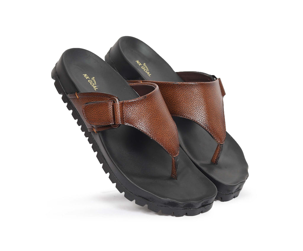 NX-MERO-FF4 - Men’s Brown Comfort Flip-Flops with Adjustable Strap – Cushioned Anti-Skid Sole