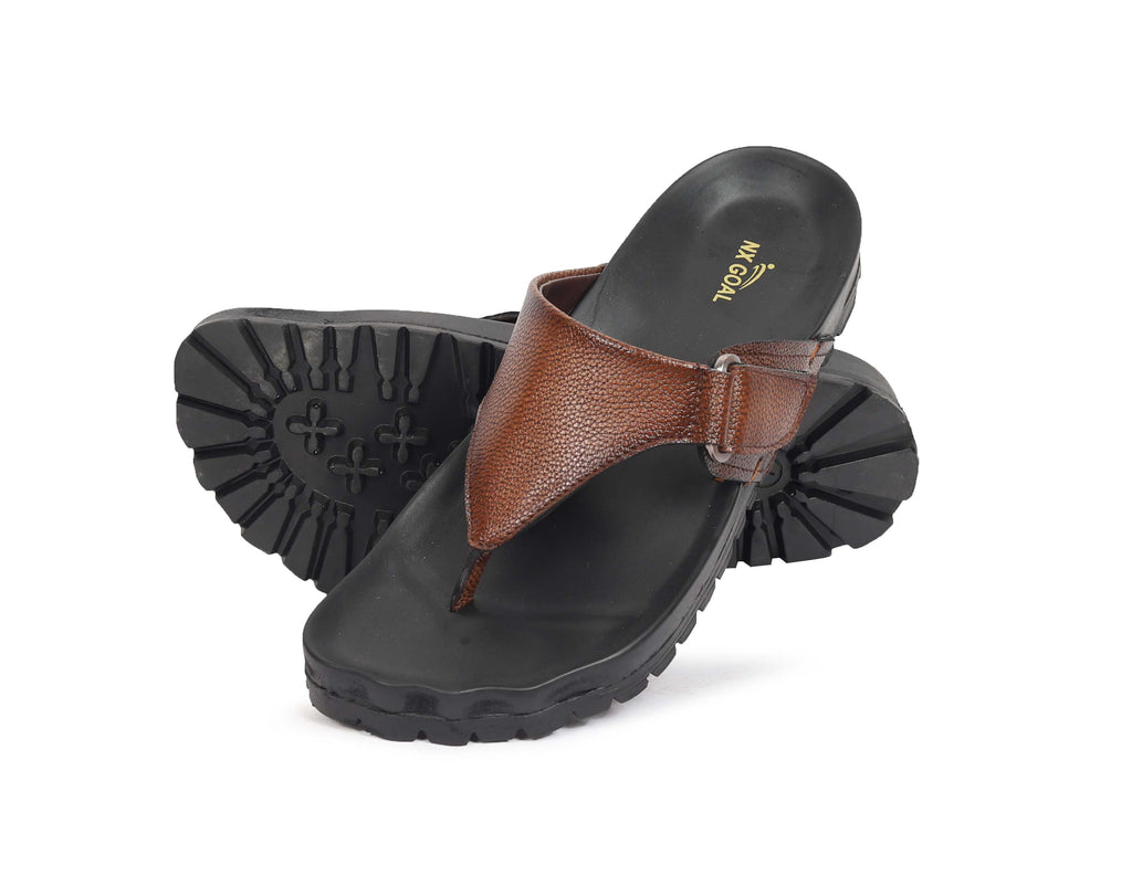 NX-MERO-FF4 - Men’s Brown Comfort Flip-Flops with Adjustable Strap – Cushioned Anti-Skid Sole
