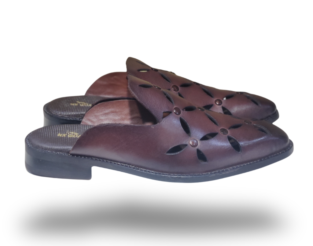 Brown genuine leather slip-on mules for men – lightweight cushioned comfort – NxGoal