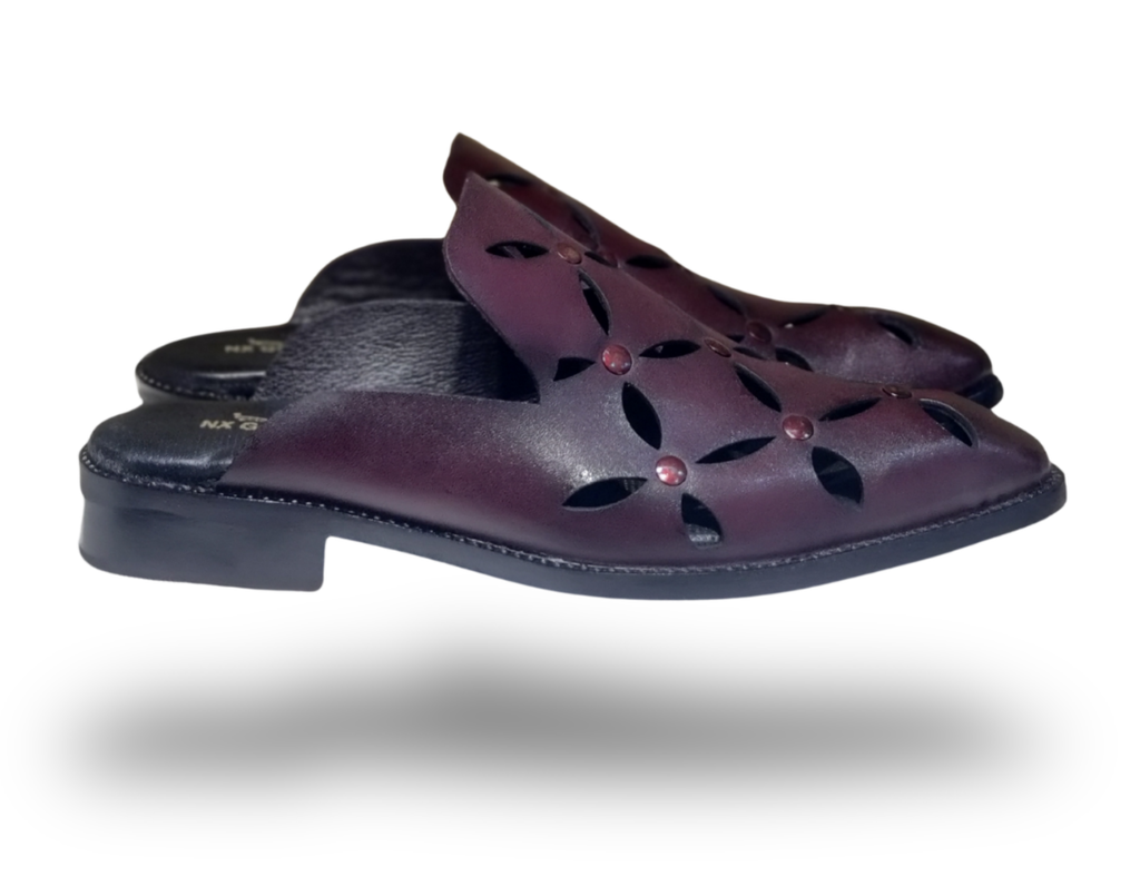 Cherry coloured genuine leather slip-on mules for men – minimal design, anti-slip sole – NxGoal