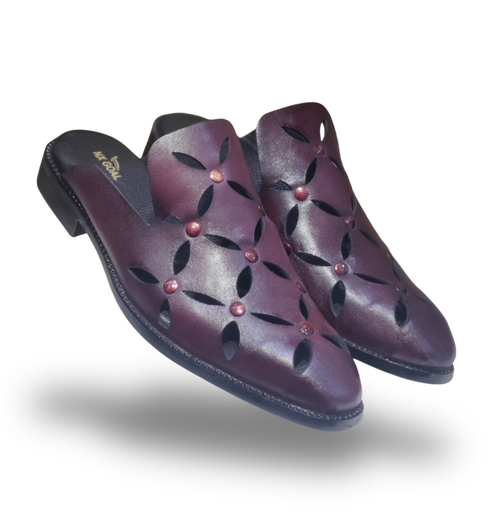 Cherry coloured genuine leather slip-on mules for men – minimal design, anti-slip sole – NxGoal