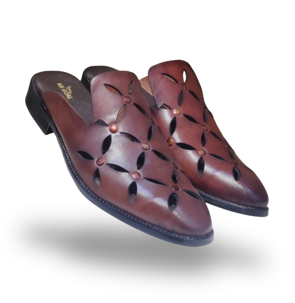 Tan genuine leather slip-on mules for men – lightweight cushioned comfort, anti-slip sole – NxGoal